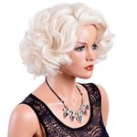 GNIMEGIL Short Big Curly Wavy Layered Wigs for Women Cosplay Party Costume Synthetic Fiber Platinum Blond Hair Gifts Halloween Vintage Wigs with Wig Cap