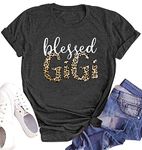 Blessed Gigi Shirts for Grandma T-Shirt Women Leopard Print Graphic Tshirts Tops Mimi Gigi Tees Shirt, Grey2, XXL