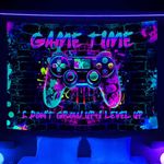 Blue Graffiti Gaming Tapestry, Modern Hippy Colorful UV Unique Video Game Gamepad Tapestry Wall Hanging, Blue Purple Cyan Teen Boys Men Art Bedroom Living Room College Dorm Wall Blanket 60 X 40 IN