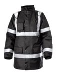 Step Ahead Mens Black Waterproof Parka Jacket Safety Security Work Wear, EN20471 Hi Vis Reflective Tape Security, Warehouse, Utilities, Outdoors (as8, alpha, x_l, regular, regular)