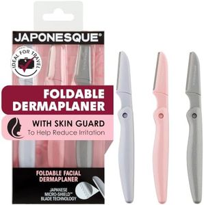 JAPONESQUE Foldable Dermaplaner Facial Razors - 3 Piece Set, Eyebrow And Facial Hair Razor Kit - One Blade Fixed Dermaplane Razor For Women Multicolor