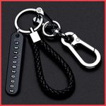 Mforall Anti-Lost Car Keychains With Phone Number Tag Metal Keychain Double Pendant Keyring For Car, Bike, Office Home, Black