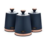 Tower T826131MNB Cavaletto Set of 3 Storage Canisters for Tea/Coffee/Sugar, Steel, Midnight Blue and Rose Gold