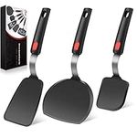 Hotec Silicone Spatula Turner for Nonstick Cookware, Flexible 600F Heat Resistant Cooking Utensils, Ideal for Flipping Eggs, Burgers, Pancakes, Crepes(3 Pack)