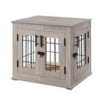 beeNbkks Furniture Style Dog Crate End Table, Double Doors Wooden Wire Dog Kennel with Pet Bed, Decorative Pet Crate Dog House Indoor Medium Large