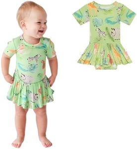 Posh Peanut Baby Short Sleeve Twirl Skirt Bodysuit - Infant Girl Clothes - Viscose from Bamboo (6-12 Months) Safarin Animals