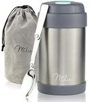 Milu® Thermo Food Flask - 300, 440, 450, 650, 800ml - Stainless Steel Insulated Container - Lunchbox - Jar with Spoon for hot and Cold Food (Grey, 440ml)