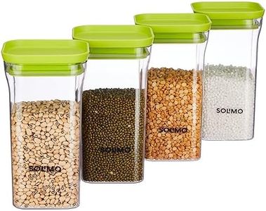 Amazon Brand - Solimo Plastic Storage Jar and Container Set I Air Tight & BPA Free Containers for Kitchen Storage Set I Grocery Kitchen Container Set I Multipurpose Jar, 1100 Ml Each, Set, 4, Green