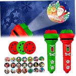 Torch Light and Projector, Christmas Flashlight Projector for Kids 2 Set Cute Kids Projector Flashlight with 24 Patterns Rotary Slide Button Battery for Kids