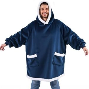 Bedsure Wearable Blanket Sherpa Hoodie Gifts, Sweatshirt, Navy, Oversize