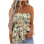 Women Strapless Bandeau Tank Tops Summer Casual Sleeveless Tube Top Pleated Shirt Blouse Summer Casual Style Funny Tanks Top Summer Backless Tube Top Sleeveless Loose Holiday Shirts Blouse