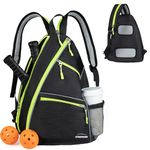 Overmont Large Pickleball Bag - Sport Pickleball Sling Bag for Women Men - Adjustable Tennis Backpack with Fence Hook Water Bottle Holder for 4 Paddles 12 Balls and All Gear Bag