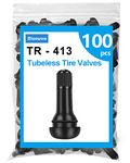 Riseuvo 100pcs TR413 Tire Valve Stem - Rubber Snap-in Valves, Tubeless Valve Stems Suit for 0.453 inch Rim Holes on Standard Vehicle Tires