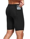 BALEAF Men's Compression Running Workout Shorts Pockets Gym Athletic Yoga Bike Tights Underwear Baselayer Black Medium