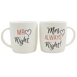 Mr. Right and Mrs. Always Right Novelty Set of Two Cute Coffee Tea Mugs, Perfect for Wedding or Anniversary Celebration