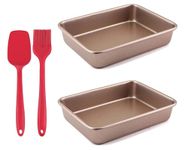 pobowlgarls 2PCs 8in Rectangle Cake Tin, Non-Stick Bakeware Baking Dishes, Pastry Baking Tray Oven Kitchen, Toast Bread Cake Tin Pan Mold, Rectangular Baking Pan, Spoon + Oil Brush