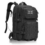 Geebymol 45L Military Tactical Backpacks Large Molle Army Assault Pack 3 Day Bug Out Bag Laptop Bag for Hiking Treeking Black Hunting Rucksack with 4 Flag Patches (Black)