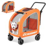 EchoSmile Dog Stroller for Small Medium Dogs Cats Up to 135 lbs, All-Terrain Pet Stroller with Dual Brakes, Car Safe Travel Puppy Carrier, Orange