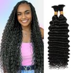 Deep Wave Bulk Human Hair for Boho Braids Human Braiding Hair For Micro Braid 100% No Weft Brazilian Virgin Curly Human Hair Extensions for Boho Braids (Deep Wave 1B#, 20Inch 100g(50gx2Bundles))