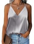 Zeagoo Women's Satin Cami Top Vests Spaghetti Straps Basic Top Adjustable Spaghetti Strap V-Neck Camisole Tank Top, gray, XL