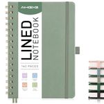 AHGXG Lined Spiral Notebook Journal for Women Men, 140 Numbered Pages College Ruled Notebook, Hardcover Leather Notebooks for School Work Note Taking, 100 GSM Thick Paper, A5 5.7" X 8.3", Sage Green