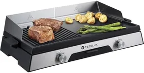 Tesslux XL Electric Indoor Grill, 20” Non-stick Griddle Combo, 1600W Fast Heating, Dual Temperature Control, Detachable for Easy Cleaning