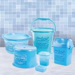 Nayasa Bathroom Set Small DLX 6 Pcs | Bkt 25 L + Mug 1.5 L + Basin 20 L+ Dustbin 14 L + 509 Stool + Soap Case | Bathroom Accessory Set Plastic | Bathroom Set | Bath Set for Bathroom | Blue