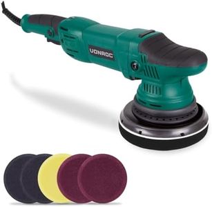 VONROC Polisseuse Excentrique 1050 W - Polisseuse Voiture, Bateau - 7 Disques Polissage 150mm - de 1400 tr/min à 4800 tr/min - Vitesse Constante, Démarre en Douceur - Plateau de Support Inclus