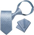 DiBanGu Boys Pre-tied Neckties and Pocket Square Set Adjustable Strap Tie for Kids Wedding Party Graduation School Uniforms, Light Blue Plaid