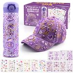 Gifts for Girls DIY Water Bottle and Baseball Cap, Decorate Your Own Water Bottle with Gem & Unicorn Stickers, Halloween Birthday Present Girls Age 4 5 6 7 8 9 10 11 Year Old, Kids Girl Craft Kit Toy