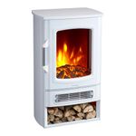 Neo 1000W / 2000W Freestanding Electric Fire Stove Heater Burner Realistic Flame and Log Store (White)