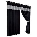 Olivia Rocco Diamante Blackout Eyelet Curtains With Tie Backs Black Out Thermal Ring Top Curtain Pair Window Dressing, 66" (Width) x 54" (Drop) Black