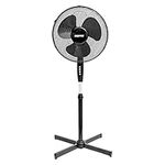 GEEPAS 16’’ Pedestal Fan – 40W Powerful Free Standing Oscillating and Tilting Cooling Fan – Height Adjustable, Rotating & Static Feature - 3-Speed, 3-Blade Floor Fan for Home or Office Use, Black