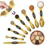 Supvox® Magnetic Measuring Spoons Set of 8, Dual Sided Gold Stainless Steel Measuring Spoons Set with Leveler Magnet Measuring Spoon, Dual Sided for Measuring Dry and Liquid Ingredients