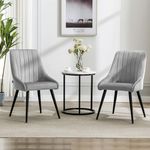 Finch Fox® Morris Velvet Dining Chair for Living Room, Bedroom, Home Office with Black Metal Legs in Light Grey Color (Set of 2)