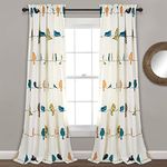 Lush Decor Rowley Birds Curtains Room Darkening Window Panel Set for Living, Dining, Bedroom (Pair), 84" L, Multi, 2 Count