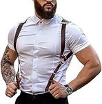 Men's Leather Body Chest Harness Suspenders Adjustable Buckle Shoulder Armors Straps Punk Black Belt Club Party Rave Costumes, Brown, One Size