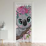 Erosebridal Cartoon Koala Door Curtain, Cute Koala Doorway Curtain, Cherry Blossom Rose Door Drape for Kids Baby Toddler, Nursery, Butterfly Branch Leaves Window Treatment, 1 Panel, 34" W X 80" L