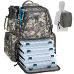 Piscifun Fishing Tackle Backpack with 4 Trays Large Capacity Waterproof Fishing Tackle Bag with 4 Tackle Boxes and Protective Rain Cover Digital Camouflage