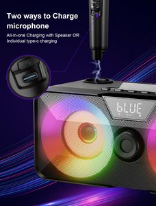 Karaoke Machine with 2 Wireless Microphones – Portable Bluetooth Speaker