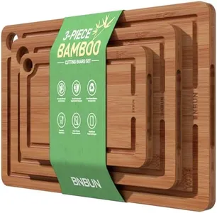 BNBUN Bamboo Cutting Board for Kitchen, Wood Cutting Board 3 Piece Set with Non-Slip Mat Deep Juice Groove and Built-In Handles, Wooden Cutting Boards for Meat Vegetables Fruit, for the Home