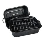 Granite Ware 21 in Oven Rectangular Roaster with lid and V Rack (Speckled Black) - Accommodates up to 25 lb poultry or roast.