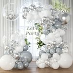 KARLURE White Silver Balloon Garland Arch Kit,145pcs Grey White Silver Confetti Clear Balloons for Engagement Wedding Winter Wonderland Birthday Party Anniversary Decorations