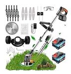 Wrneaoch Metal Blade Cordless Strimmer 24v Grass Trimmers With 2 Removable Wheels 17 Blades 15cm Cutting Diameter Cordless Strimmer Retractable Folding Handle For Lawn Garden, black