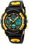 Kids Analog Digital Electronic Sports Watches Multifunctional Military Time Dual Time Alarm Stopwatch Day Date Quartz 50M Waterproof LED Watch (Yellow)