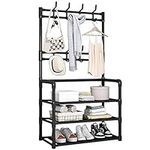 Coat Rack with Shoe Storage, 3-Tier Coat and Shoe Rack, Shoe Rack with Coat Hanger, Coat Rack Stand with Shoe Rack, Free Standing Coat Rack, Shoe Stand Organizer with 8 Hooks for Hallway, Entryway