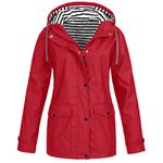 Waterproof Jackets Womens Lightweight Hooded Rain Jacket Long Sleeve Sunscreen Zip Outdoor Windbreaker Plus Size Breathable Casual Raincoat Solid Sports Jacket Coat with Pocket (Red, 5XL)