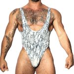 JJ Malibu Men’s Sexy Athletic Wrestling Singlet Leotard Bodysuit One-Piece Underwear Briefs,Snake,Medium