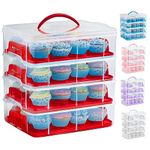 SG Traders Cupcake Carrier with Handle, 48 Stackable Cake Caddy, 4 Tier Bake Holder Snap & Stack Design, Plastic Carry Box for Baked Goods