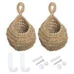 PATIKIL Hanging Fruit Baskets for Kitchen, 2 Pack Small Size Teardrop Home Decor Storage Hand-Woven Wall Hanging Basket for Garlic Potato Vegetable, Brown